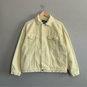 BDG Medium Trucker Jacket Button Up Collared Pale Yellow Corduroy Pockets Ribbed